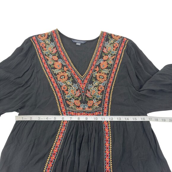 American Eagle Women Black Boho Embroidered 3/4 Sleeve Peasant Crop Blouse SZ XS - Picture 5 of 10